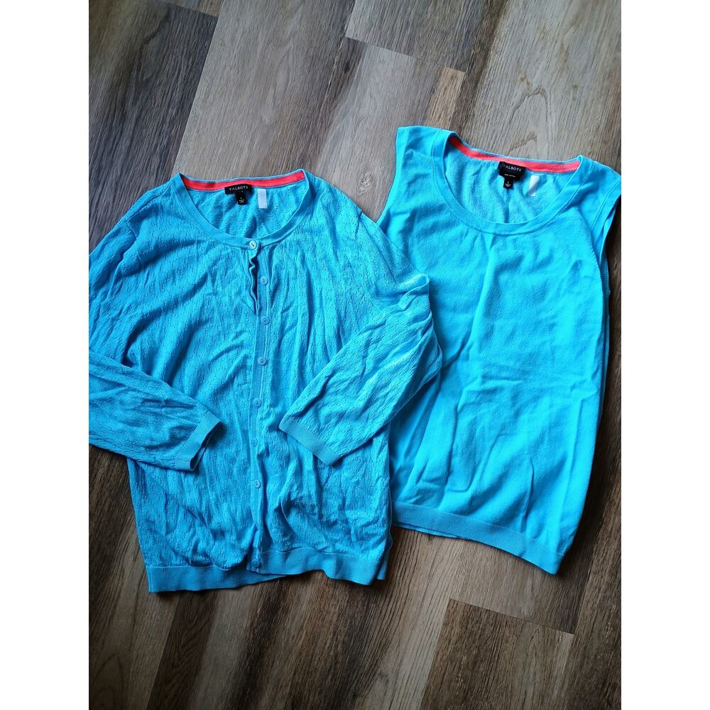 Talbots tank and cardigan set vibrant blue lightweight pima cotton spring summer